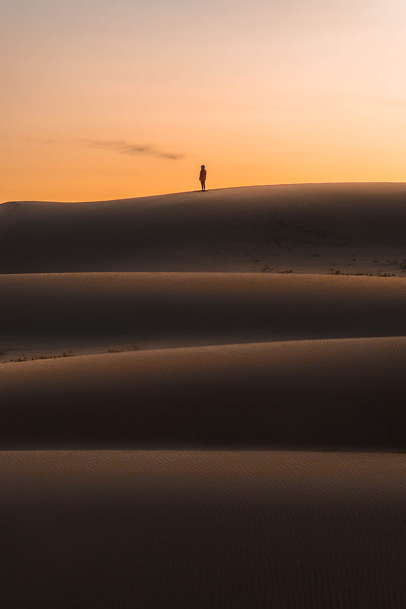 desert, sunset, silhouette, hills, sand, HD phone wallpaper