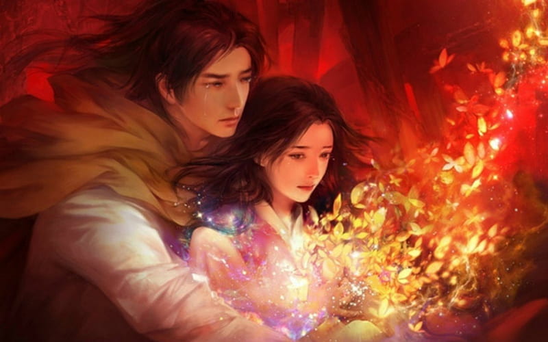 Stay with me, art, fantasy, cry, couple, HD wallpaper