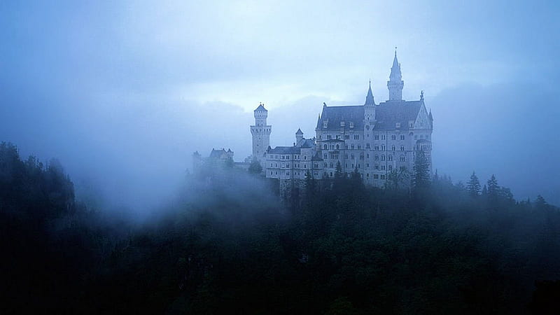 Castelul din povesti, forest, arhitecture, castle, mountains, HD wallpaper
