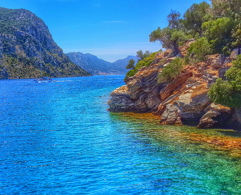 sea, blue, eagean, green r, landscape, love, nature, sun, HD wallpaper