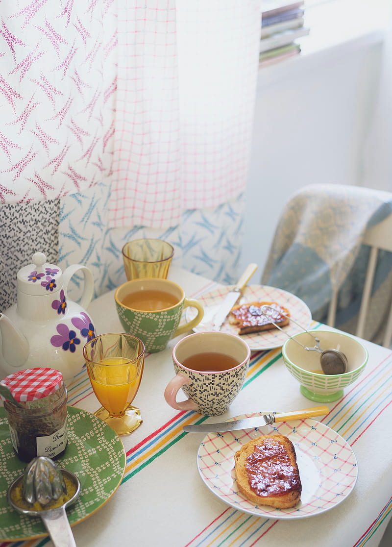 cups, tea, breakfast, tea party, HD phone wallpaper