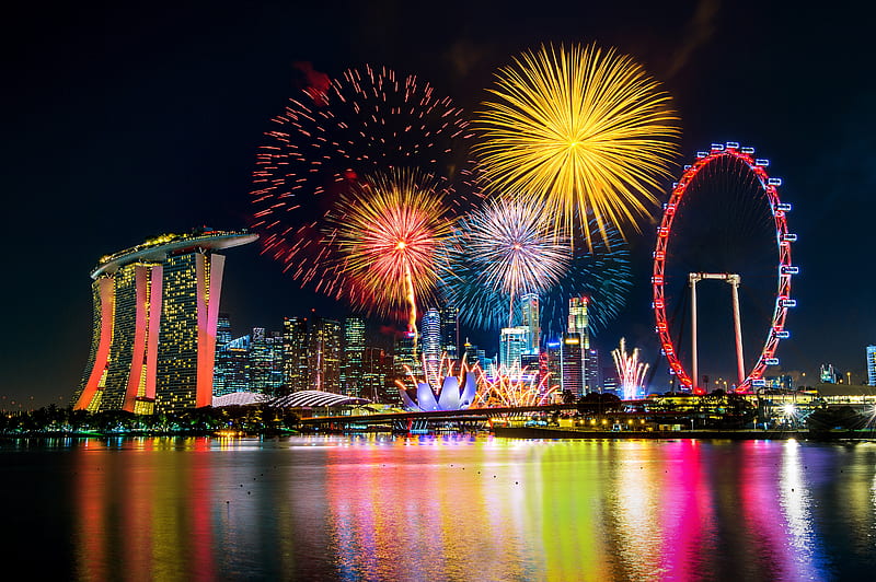 graphy, Fireworks, Marina Bay Sands , Night, HD wallpaper