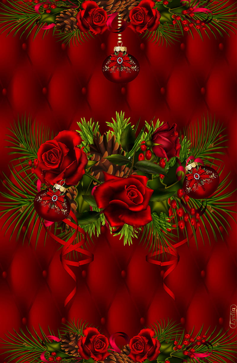 Red Christmas, rose, HD phone wallpaper