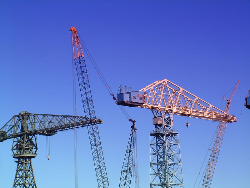 Cranes at Wallsend, newcastle, ships, cranes, shipyard, ship building, maritime, england swan hunter, wallsend, HD wallpaper