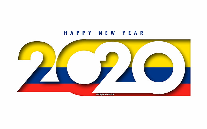 Colombia 2020, Flag of Colombia, white background, Happy New Year Colombia, 3d art, 2020 concepts, Colombia flag, 2020 New Year, 2020 Colombia flag, HD wallpaper