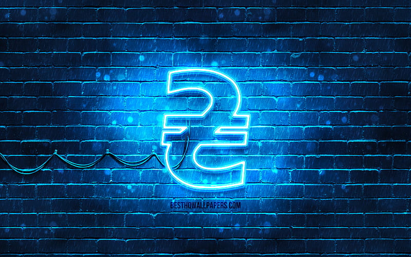 Ukrainian hryvna neon icon blue background, currency, neon symbols, Ukrainian hryvna, neon icons, Ukrainian hryvna sign, currency signs, Ukrainian hryvna icon, currency icons, HD wallpaper