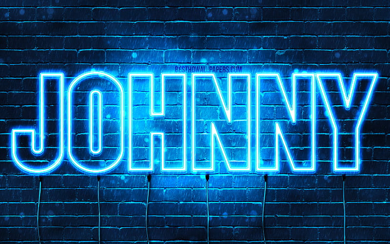 Johnny with names, horizontal text, Johnny name, blue neon lights, with Johnny name, HD wallpaper