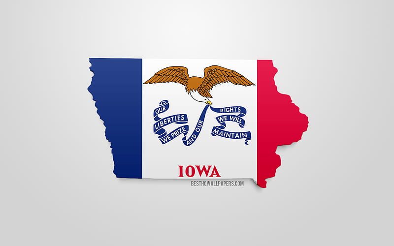 3d flag of Iowa, map silhouette of Iowa, US state, 3d art, Iowa 3d flag, USA, North America, Iowa, geography, Iowa 3d silhouette, HD wallpaper