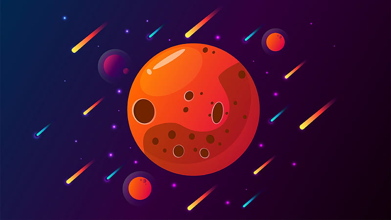 comet, orange planet, minimalistic, universe, Space, HD wallpaper