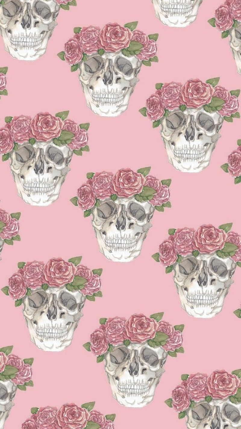 Skull Patterns, flower, pink, HD phone wallpaper