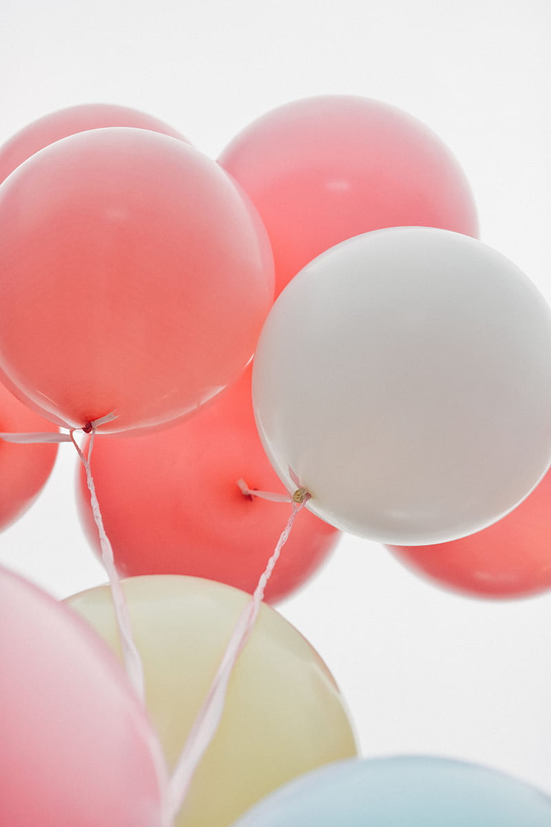 air balloons, balloons, colorful, pink, white, HD phone wallpaper