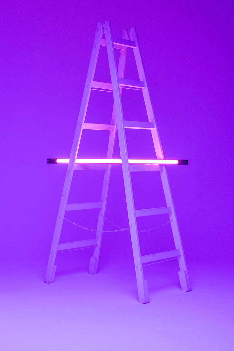 stairs, lamp, neon, glow, purple, HD phone wallpaper