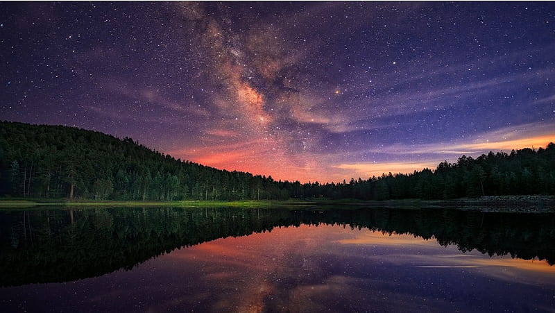 Milky Way Stars Night And Forest Lak, HD wallpaper