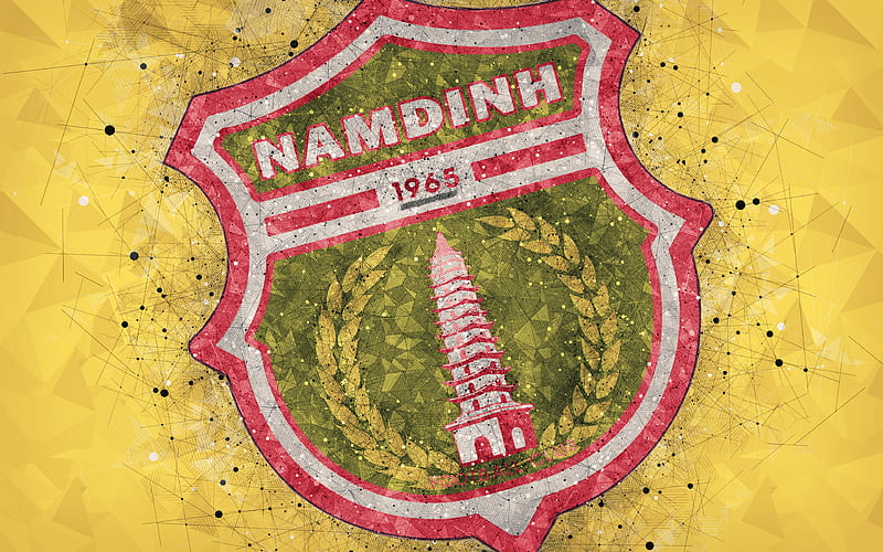 Nam Dinh FC geometric art, logo, yellow background, Vietnamese football club, V-League 1, Namdin, Vietnam, football, HD wallpaper