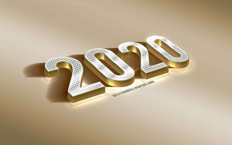 2020 Year Concepts, 3d golden letters, golden 2020 background, 2020 Concentps, Happy New Year 2020, 2020 3d background, HD wallpaper