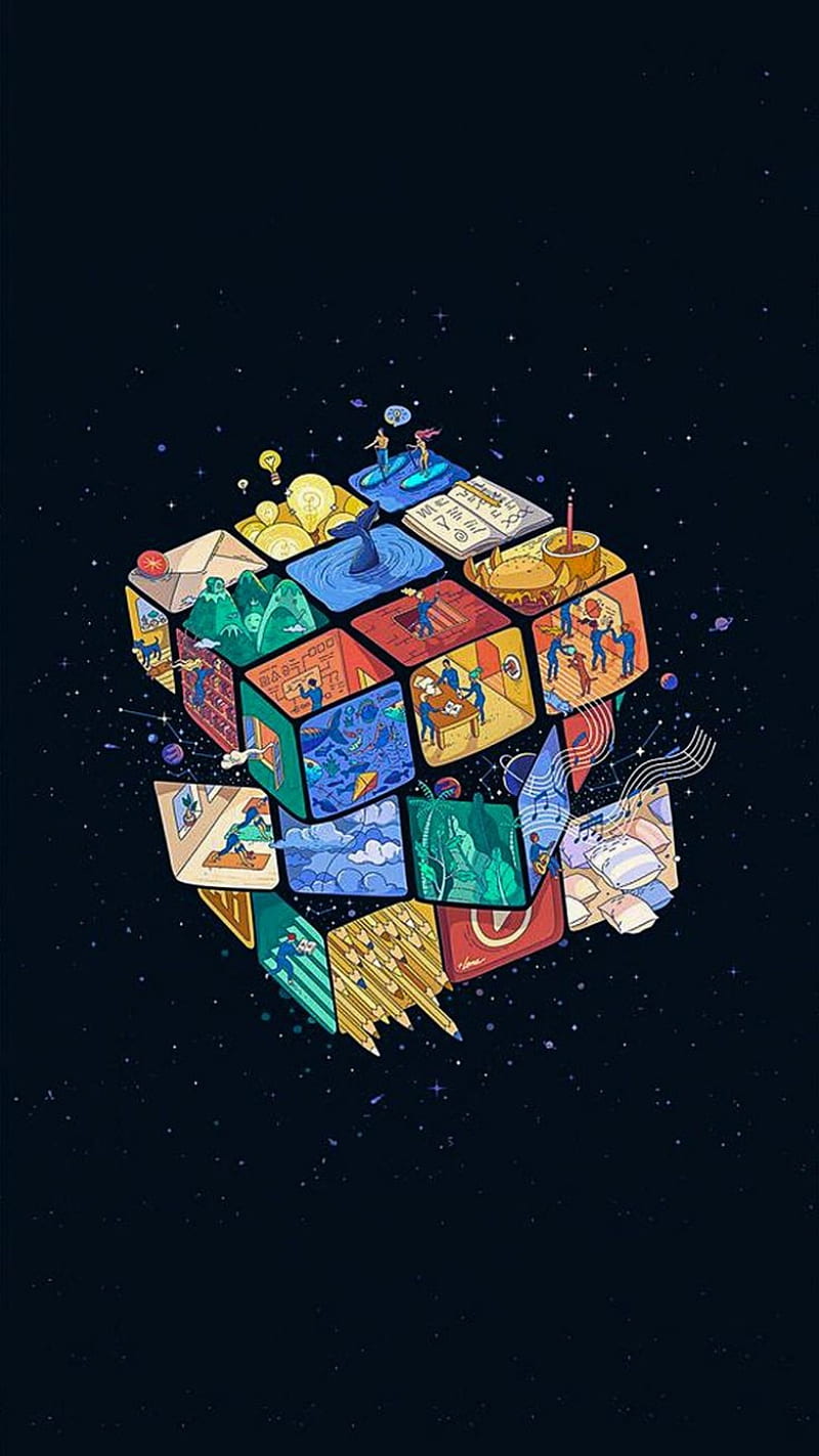 Rubik, abstracto, colors, cubo, disney pixel, vintage, HD phone ...