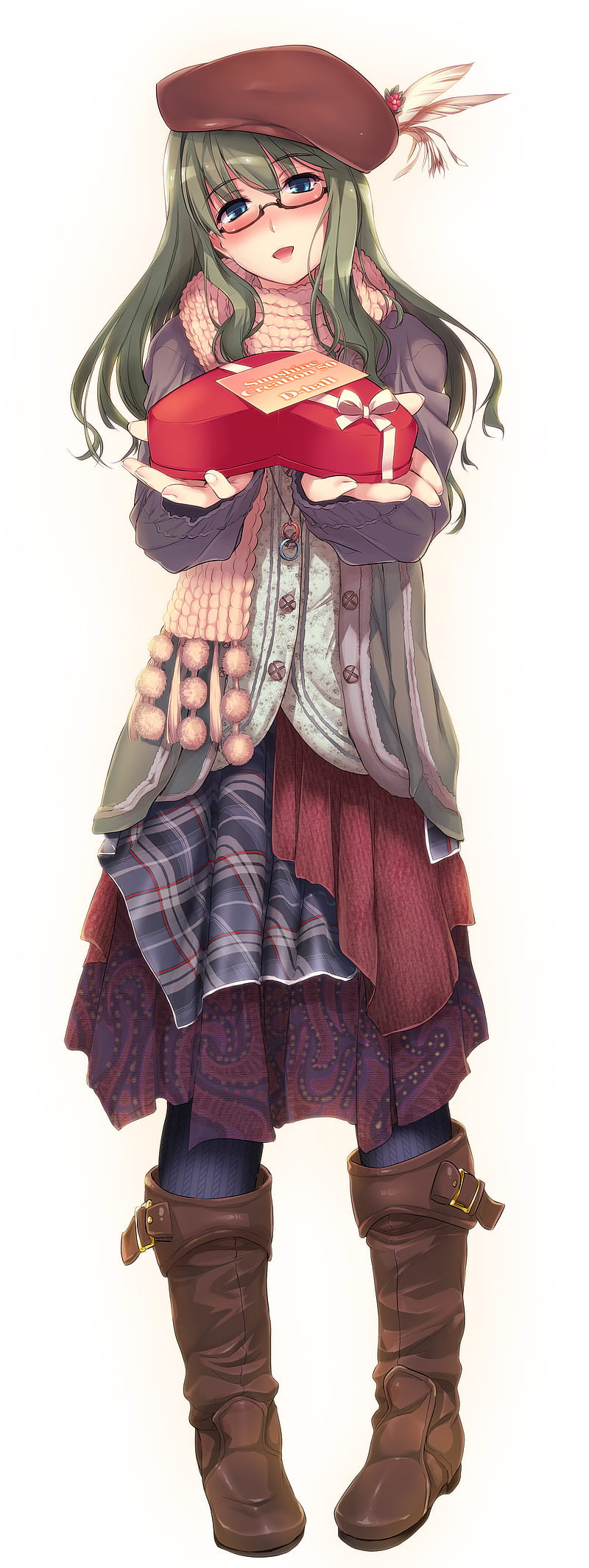 original characters, blue eyes, green hair, boots, glasses, hat, anime girls, HD phone wallpaper