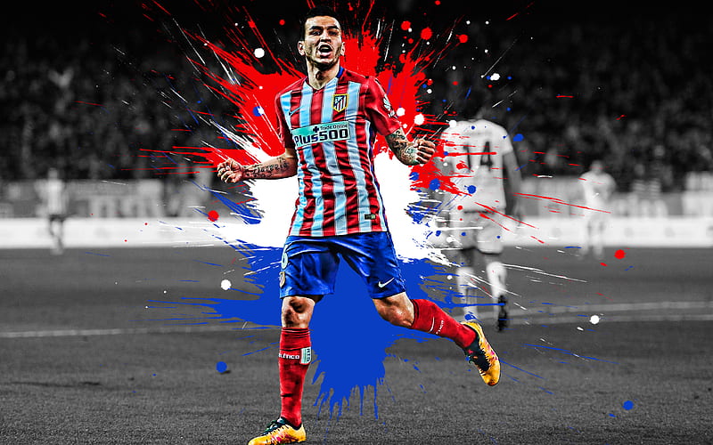 Angel Correa Argentinian football player, Atletico Madrid, striker, red and blue paint splashes, creative art, La Liga, Spain, football, HD wallpaper