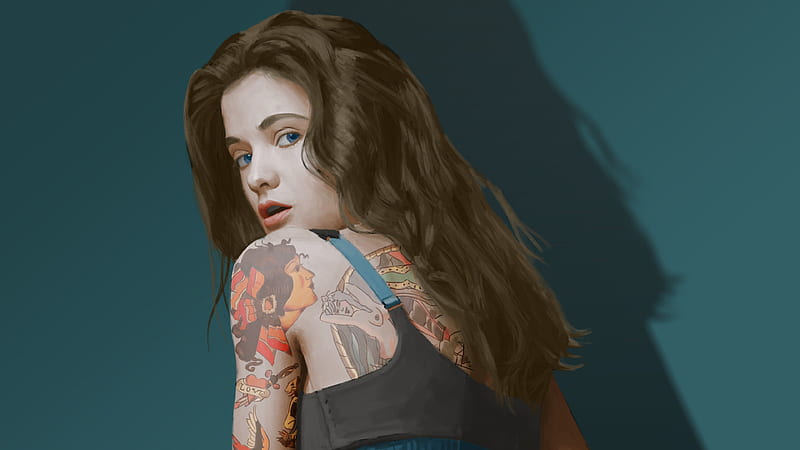 Girl To The Rescue , gun, tattoo, artist, artwork, digital-art, artstation, HD wallpaper