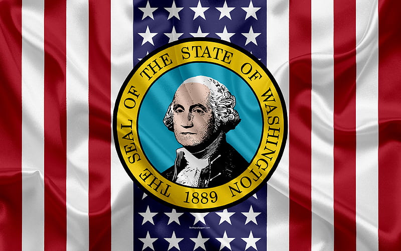 Washington, USA American state, Seal of Washington, silk texture, US states, emblem, states seal, American flag, HD wallpaper