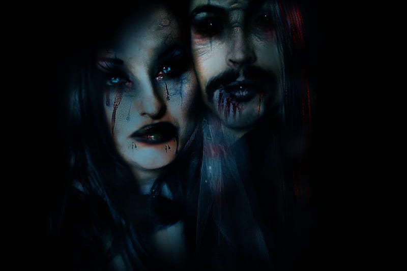midnight vampires( blue blood), red, death, dusk, woman, cold, igital manipulated, fantasy, souless, gothic, people, darkness, vampire, blue, male, black, blood, new, HD wallpaper