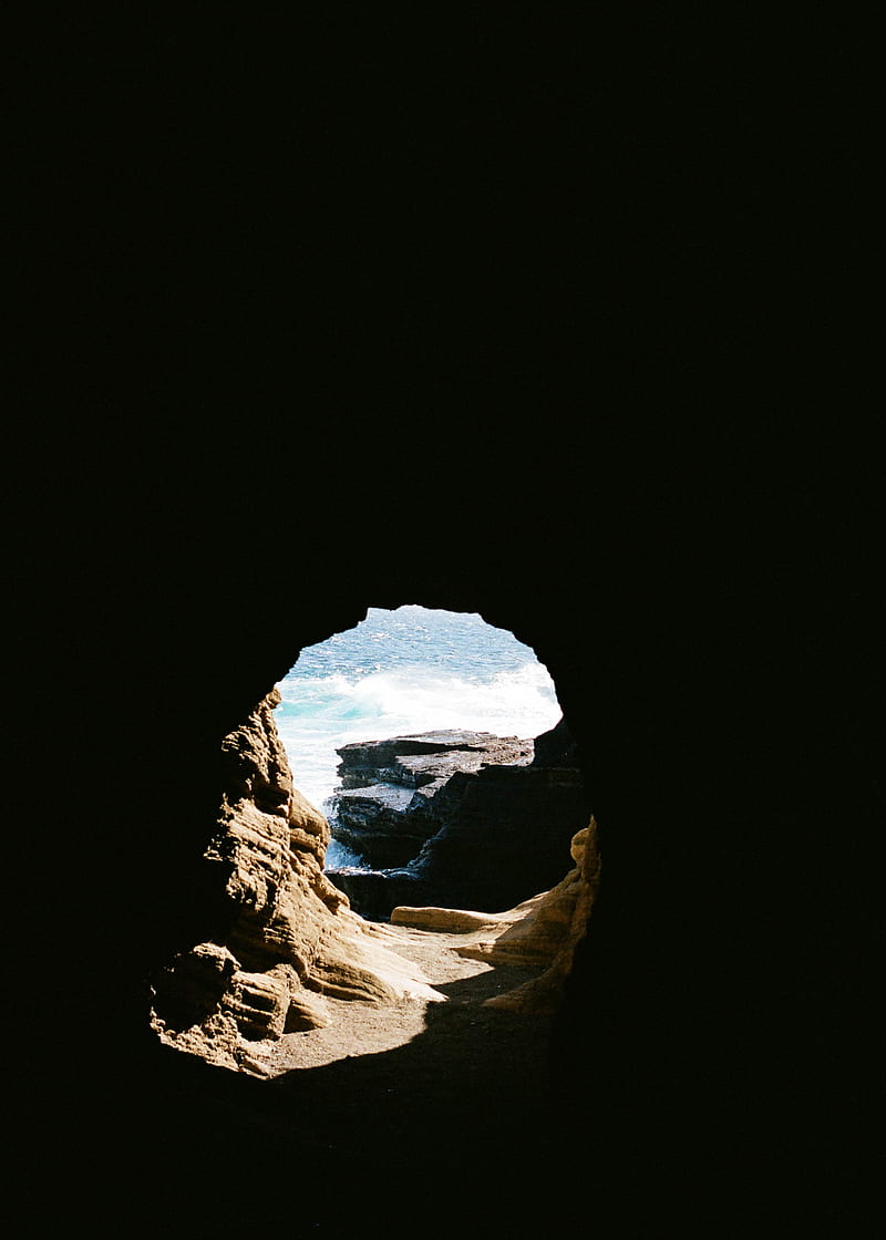 cave, rock, water, waves, dark, HD phone wallpaper