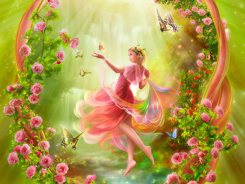 Fairy garden, sprite, shu, garden, princess, fairy, HD wallpaper