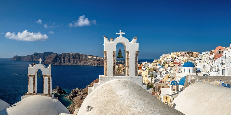 Towns, Santorini, Aegean Sea, HD wallpaper