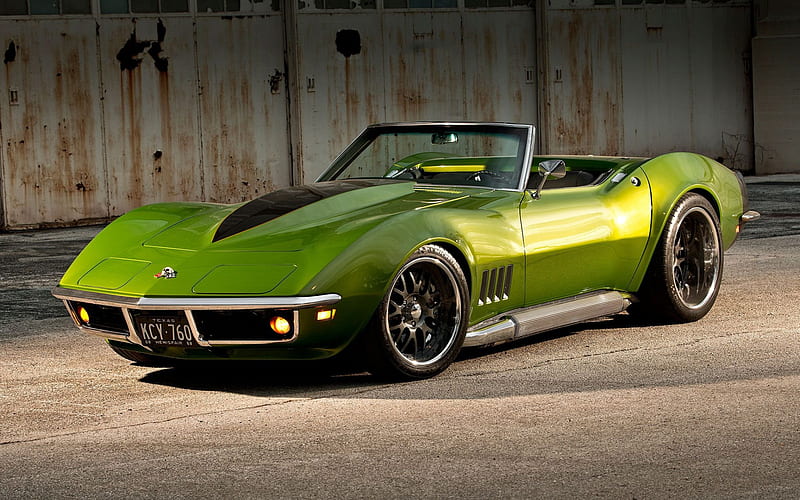 Chevrolet Corvette, 1969, retro sports cars, retro cars, green Corvette, american sports cars, Chevrolet, HD wallpaper