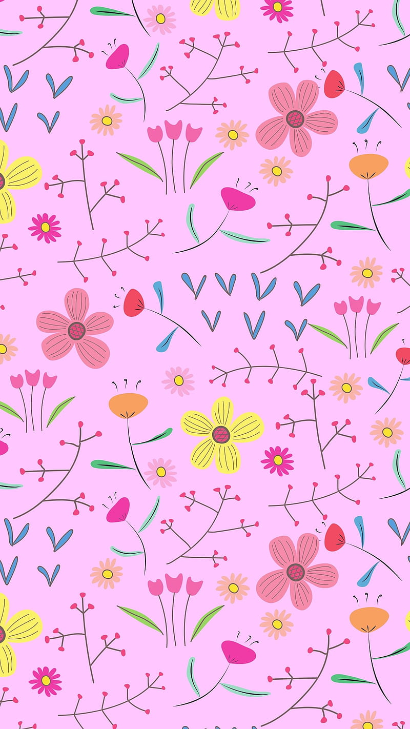 Pink Flowers Pattern, adorable beautiful, aesthetic secret garden, colorful trending, flower plants, good vibes feel good, pastel foliage pattern, self love inspiration, spring summer plant, trending floral design, watercolor abstract, HD phone wallpaper