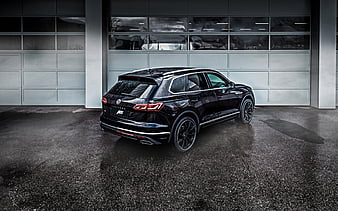 Volkswagen Touareg ABT, SUV, 2019, black SUV, rear view, exterior, tuning Touareg, German cars, new black Touareg 2019, Volkswagen, HD wallpaper