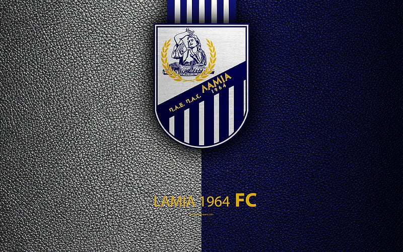 Lamia 1964 FC logo, Greek Super League, leather texture, emblem, Lamia, Greece, football, Greek football club, HD wallpaper