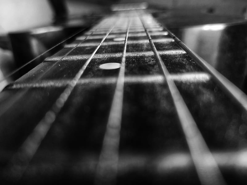 Guitar strings, black and white, music, speaker, HD wallpaper