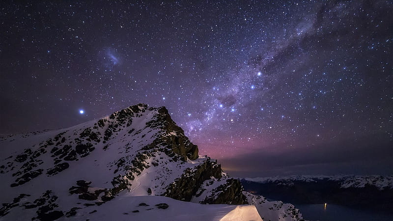 Night Sky Over Mountain Peaks, Stars, Mountains, Winter, Night, Snow, HD wallpaper