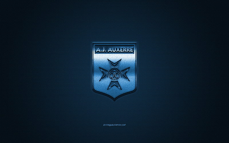 AJ Auxerre, French football club, Ligue 2, blue logo, blue carbon fiber background, football, Auxerre, France, AJ Auxerre logo, HD wallpaper