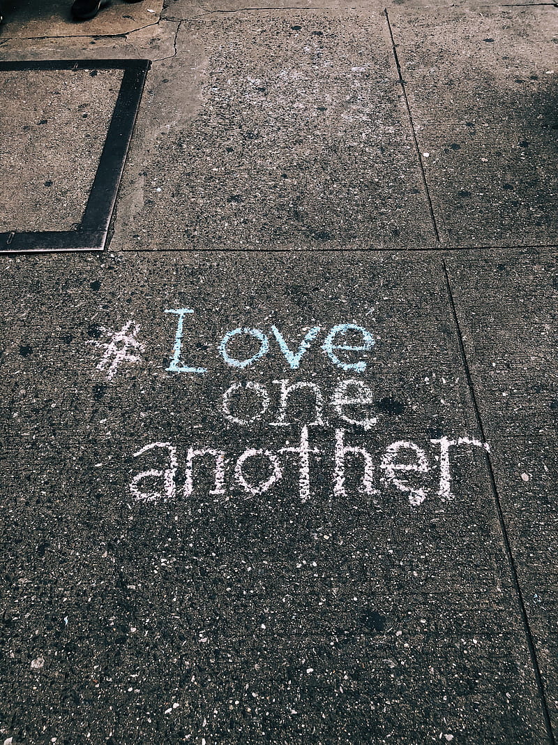 love one another chalk written on concrete floor, HD phone wallpaper