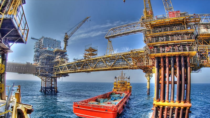 the edda sprint services oil rigs in the north sea r, ship, oil rig, commercial, r, sea, HD wallpaper