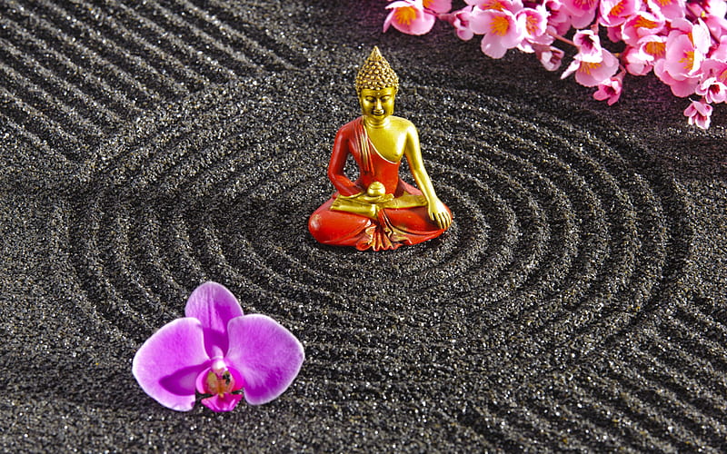 Zen, philosophy, Buddhism, circles, sand monk, energy, japan, stone, HD wallpaper