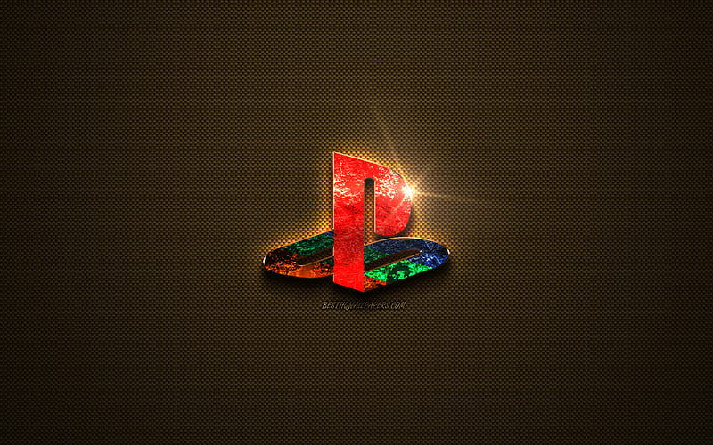 PlayStation logo, PS4, creative art, gold texture, carbon fiber texture, PS4 emblem, PlayStation, HD wallpaper