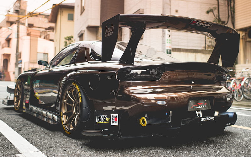 Mazda RX-7, luxurious tuning, rear view, carbon rear spoiler, Japanese sports cars, tuning RX-7, Mazda, HD wallpaper