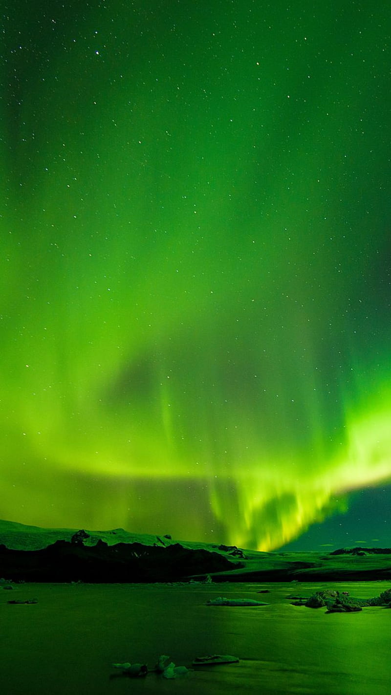 Aurora Northern Sky, borealis, green, light, lights, night, waterfall, waterfalls, HD phone wallpaper