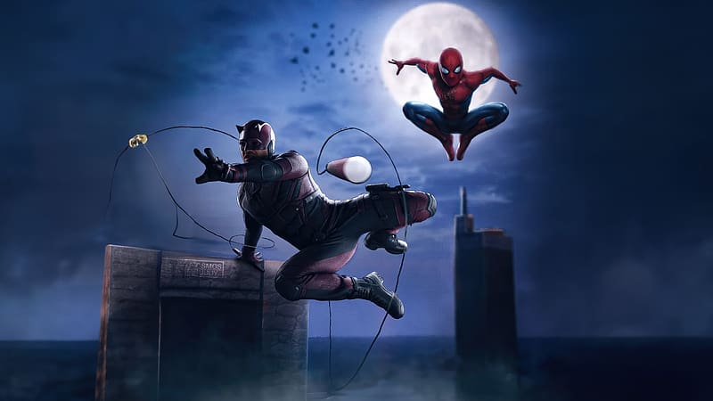 Daredevil And Spider Man Dynamic Team Up, daredevil, spiderman, superheroes, artwork, digital-art, artist, HD wallpaper