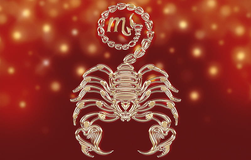 metal, lights, sign, graphics, Shine, styling, silhouette, symbol, Scorpio, red background, the signs of the zodiac, symbols, zodiac, bokeh, zodiac sign, astrology for , section разное, HD wallpaper