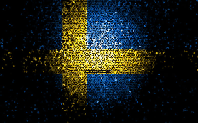 Swedish flag, mosaic art, European countries, Flag of Sweden, national symbols, Sweden flag, artwork, Europe, Sweden, HD wallpaper