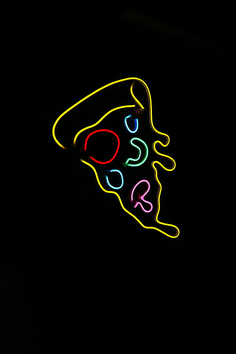 pizza, slice, neon, signboard, light, HD phone wallpaper