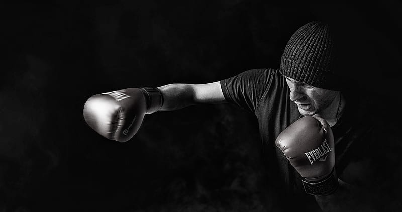 Kickboxing , boxing, esports, monochrome, black-and-white, HD wallpaper