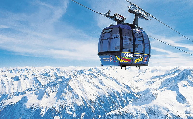 ski lift gondola above the mountains, snow, mountains, lift, ski, gondola, HD wallpaper