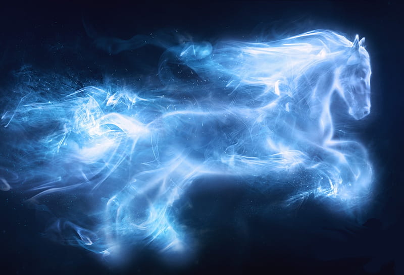 Horse Patronus, fantasy, luminos, harry potter, patronus, horse, animal, blue, HD wallpaper