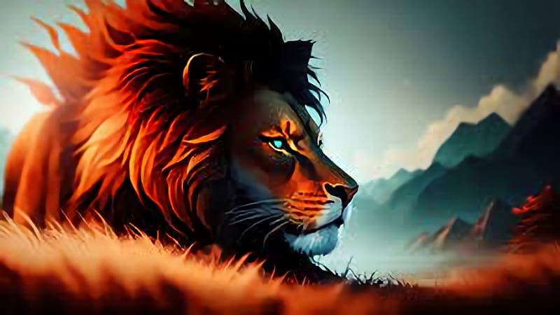 The Lion, animal, digital, art, predator, mountains, HD wallpaper