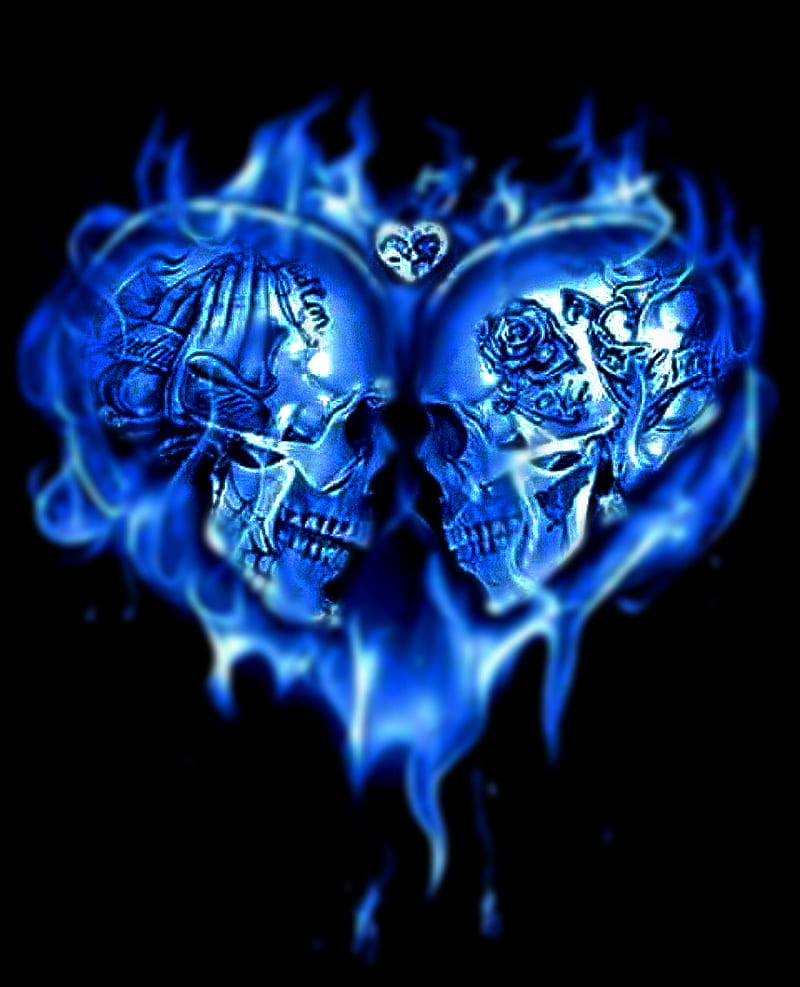 Heart skulls, blue, smoke, HD phone wallpaper